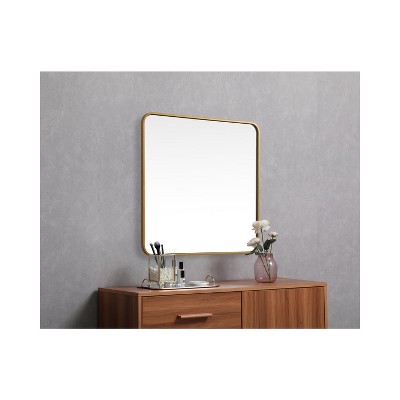 Brass Finish Square Metal Wall Mirror 30x30 Inch