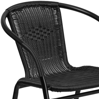 Black Rattan Indoor-Outdoor Stackable Dining Chairs with Curved Back, Set of 2