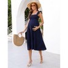 Womens Square Neck Smocked Maternity Dress Flutter Sleeve Summer Maxi Sundress - 4 of 4