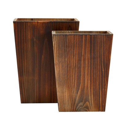 Rustic Brown Fir Wood Office Trash Can Set with Handles