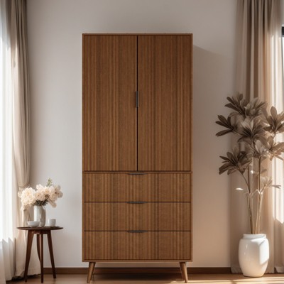 GlasFlength Decorative Storage Cabinets, Kitchen Bedroom and Living Room Clothes Bathroom Locker Brown 31.5"*15.7"*71"