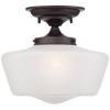 Regency Hill Schoolhouse Rustic Farmhouse Ceiling Light Semi Flush Mount Fixture 12" Set of 2 Bronze Metal White Glass Shade for Bedroom - 3 of 4