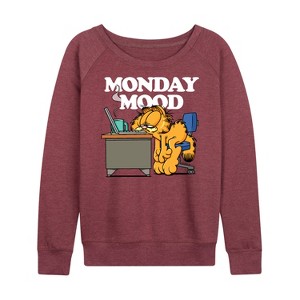 Women's - Garfield - Monday Mood Lightweight French Terry Wide Neck Long Sleeve Shirt - 1 of 4