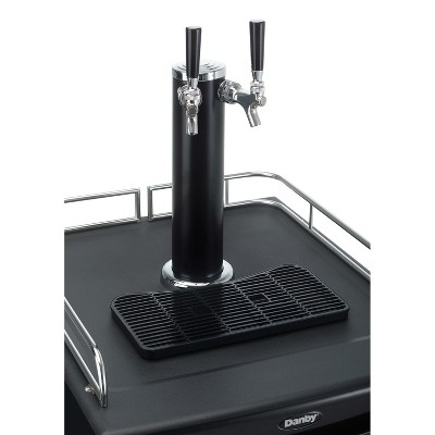 Spotless Steel and Black Dual Tap Freestanding Beverage Dispenser