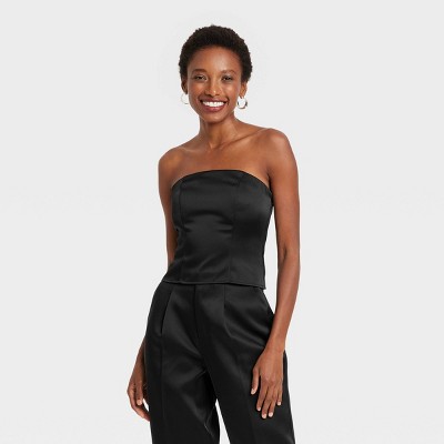 Black satin strapless top online