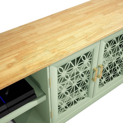 Festivo 70'' Green Wood TV Stand with Floral Doors