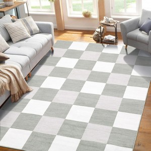 Area Rug, Home Decor Classic Plaid Modern Rug - Non Slip Washable Thin Versatile Carpet for Living Room Bedroom Entryway Office Dining Room Hallway - 1 of 4