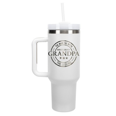 Elanze Designs World's Greatest Grandpa Myth Legend 40 oz. Stainless Steel, Large Water Bottle Coffee Mug, Spill & Leak Resistant, Thermal Travel