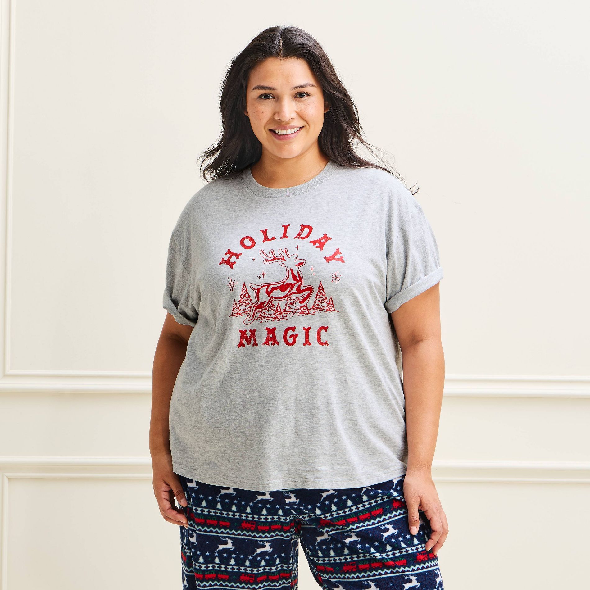 Women's Holiday Matching Family Cotton Pajama T-Shirt - Wondershop™ Heather Gray 1X