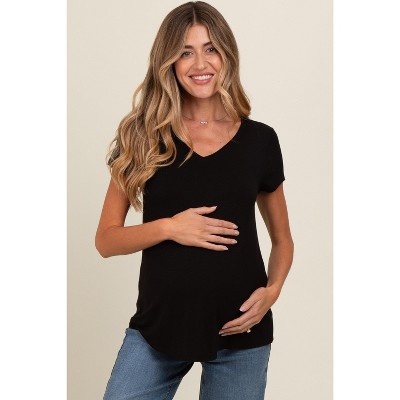 PinkBlush Black Basic V-Neck Short Sleeve Maternity Top