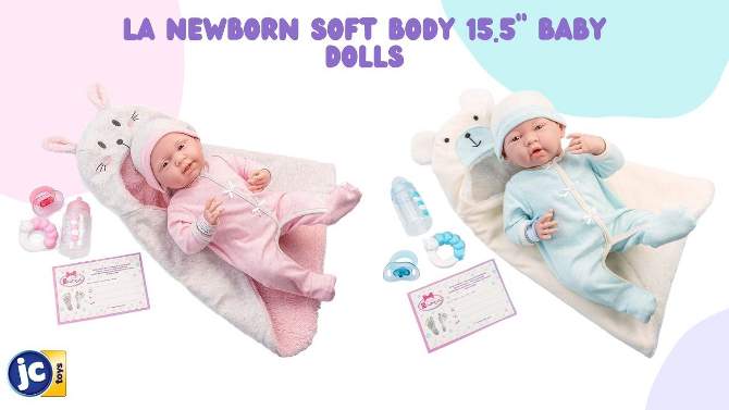 JC Toys Soft Body La Newborn 15.5&#34; baby doll - Blue Bear Bunting Gift Set, 2 of 8, play video