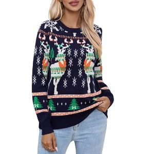 Coolmee Women's Ugly Christmas Sweater Casual Knitted Pullover Sweaters Long Sleeve Crew Neck Jumper Tops - 1 of 4