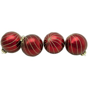 Northlight 4ct Burgundy Red and Gold Glitter Striped Glass Christmas Ball Ornaments 3" (76mm) - 1 of 4