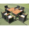 7-Piece Patio Wicker Dining Set, Outdoor Furniture with Acacia Wood Top Table, Black 4M - ModernLuxe - 3 of 4
