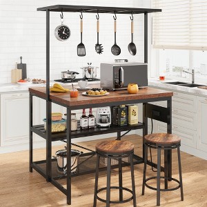 42" Kitchen Island Mobile Bakers Rack with 3 Shelves, Microwave Stand & 5 Hooks, 400lb Capacity - 1 of 4