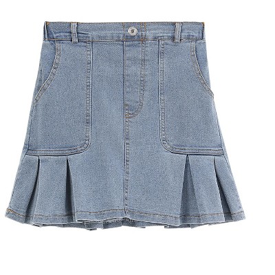 Jean Skirt for Girls Toddler Mini Flared Pleated Toddler Short Jean Skirts with Pocket 3-12T