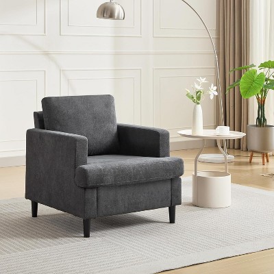 Mid-Century Accent Chair,Single Seat Sofa Modern Living Room Arm Chair With Breathable Linen Fabric