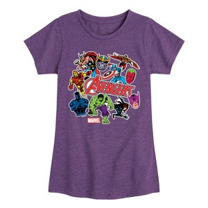 Girls' - Marvel - Avengers Stickers Style Fitted Short Sleeve Graphic T-Shirt - 1 of 4