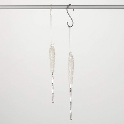 9"H & 7.5"H Sullivans Christmas Frosted Icicle Ornament Set of 2  White-Clear