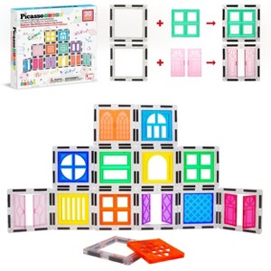 PICASSO-TILES 30 PC Window and Door Clip-on, Magnetic Tiles, Building Blocks, STEM Toys for Kids 3+ - 1 of 4