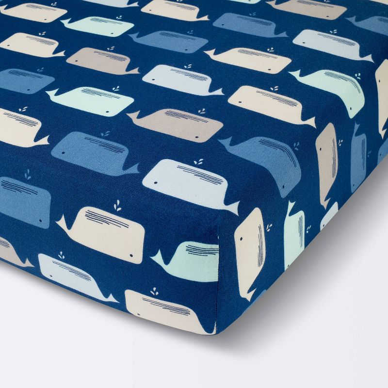 Fitted Crib Sheet Whales - Cloud Island&#8482; Navy, 1 of 6
