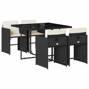vidaXL 5 Piece Patio Dining Set with Cushions Black and Cream Poly Rattan - Glass - 4 Items - 1 of 4