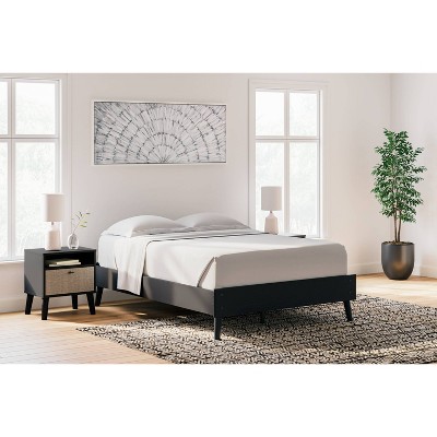 Charlang Black Wood Frame Full Platform Bed with Drawer