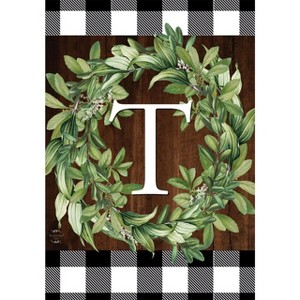 Wreath Monogram T Double-Sided House Flag Everyday 28" x 40" Briarwood Lane - 1 of 4