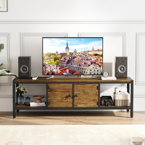 Garvee 65" TV Stand, Rustic TV Stand with 2 Enclosed Storage Spaces and Open Compartment, Wooden TV Stand Table with Adjustable Legs - 1 of 4