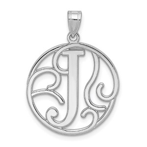 Black Bow Jewelry Rhodium Plated Sterling Silver Fancy Script Initial A-Z Pendant, 20mm - 1 of 4