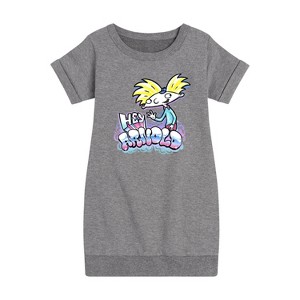 Girls' - Hey Arnold! - Airbrush Arnold Graphic Short Sleeve Fleece Dress - 1 of 4