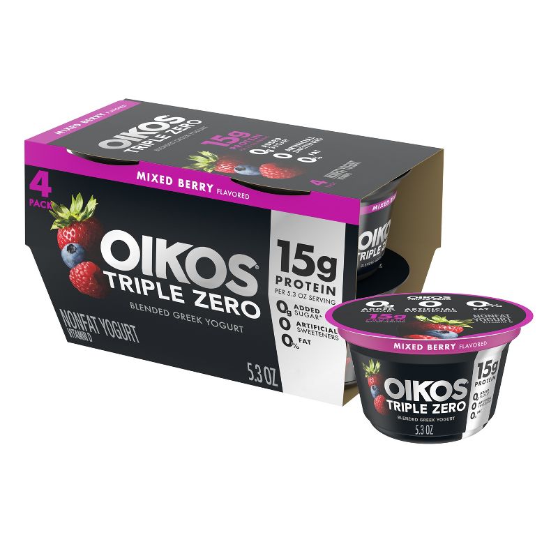 Oikos Triple Zero Mixed Berry Greek Yogurt - 4ct/5.3oz Cups, 1 of 15