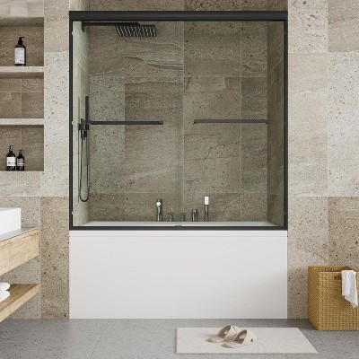 Frameless Shower Door, Sliding Glass Doors with 5/16" (8Mm) Clear Tempered Glass, Shower Door with Stainless Steel Handle for Walk In Shower