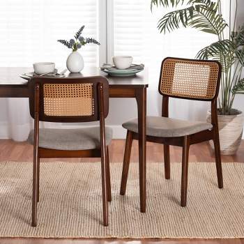 Baxton Studio 2pc Dannon Fabric and Wood Dining Chairs Gray/Walnut Brown/Light Brown