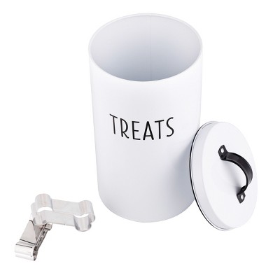 White Metal Farmhouse Pet Treat Container with Lid and Cookie Cutters