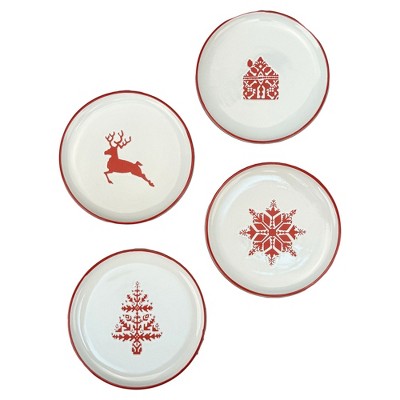 BIA Cordon Bleu Assorted Holiday Plate Set - Round Stoneware Plates with Festive Motifs, Stackable 6-Inch Plates for Snacks, Cookies, Appetizers