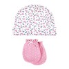 Hudson Baby Infant Girl Cotton Cap and Scratch Mitten Set, Blue Pink Floral, 0-6 Months - 4 of 4