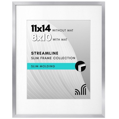 Americanflat Thin Picture Frame in Silver with Shatter Resistant Glass Horizontal and Vertical Formats for Wall - 11" x 14"