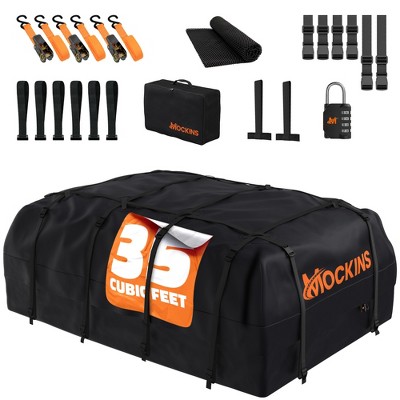 Mockins 35 Cu Ft. Black Waterproof Rooftop Cargo Bag (60"x42"x24") with PVC Mat, Straps, Hooks & More