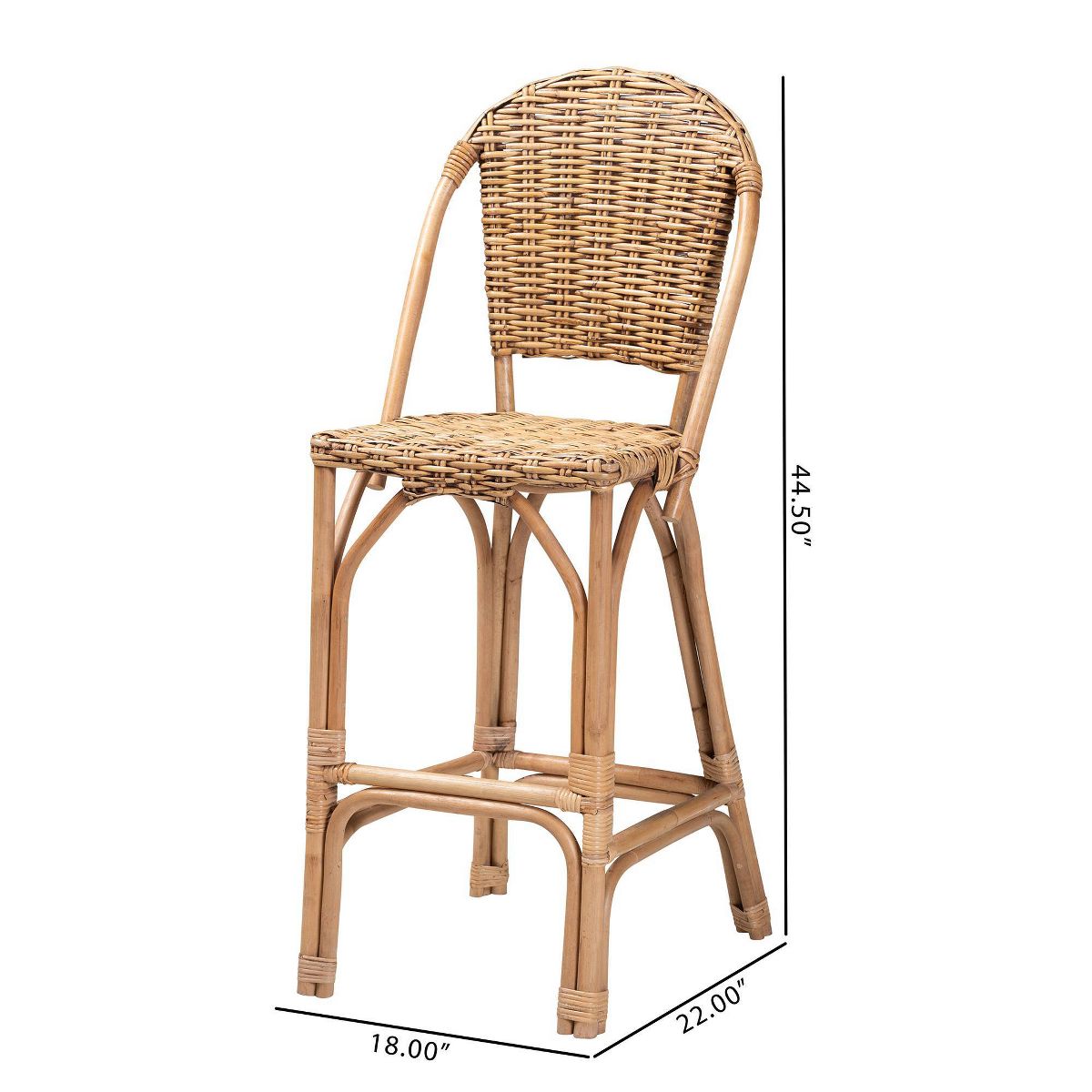 bali & pari Neola Natural Rattan Barstool Brown: Bohemian Style, Fixed Height, No Assembly Required - thumbnail 10