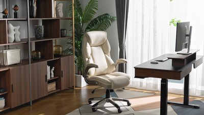 Off-White Faux Leather Executive Swivel Office Chair with Adjustable Arms