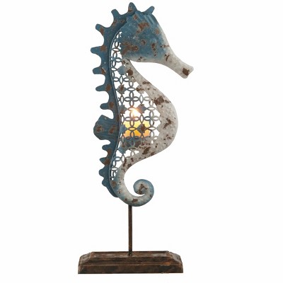 Transpac Metal 13.75 in. Multicolor Spring Sea Horse Tealight Holder