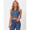 Allegra K Women's Zipper Up Collared Sleeveless Jean Halter Denim Top - image 4 of 4