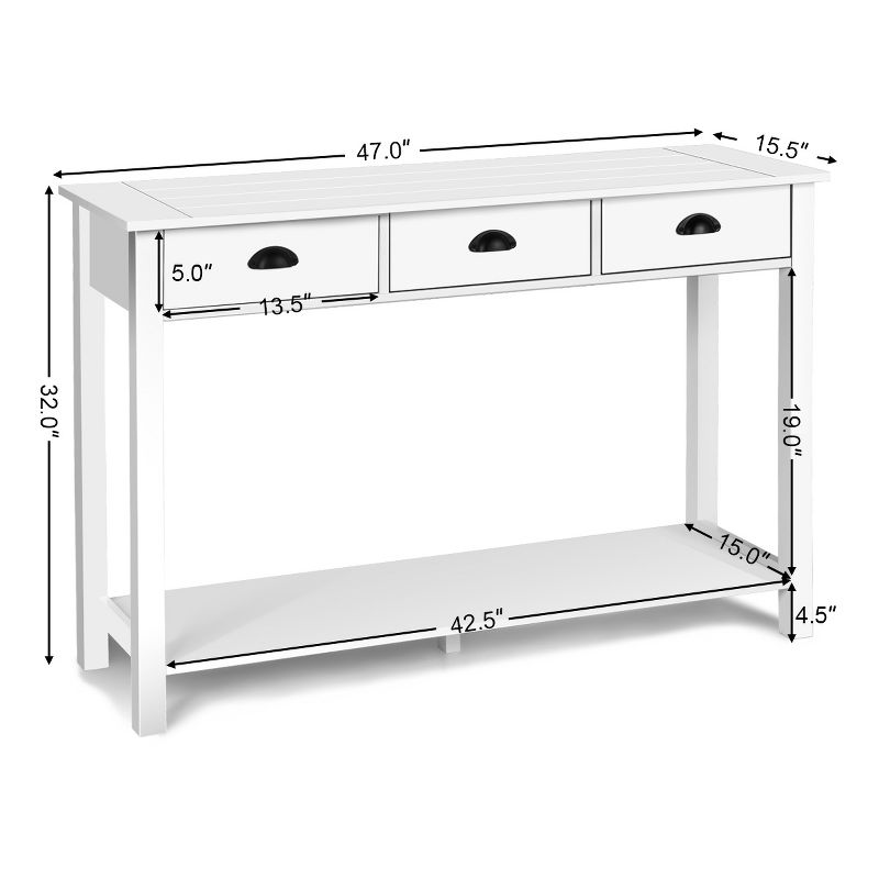 Costway 47'' Console Table Hall Table Side Desk Accent Table Drawers Shelf Entryway White, 2 of 11