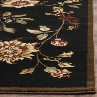 Elegant Floral Symphony 5' x 7' Black Hand-Knotted Area Rug