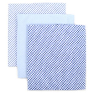 TheDapperTie Men's Blue Solid, Striped And Plaid 100% Cotton 3 PCS Handkerchiefs - 1 of 3