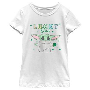 Girl's Star Wars: The Mandalorian St. Patrick's Day Grogu Lucky One Shamrock T-Shirt - 1 of 4