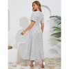 Coolmee Women Boho Floral Casual Smocked Ruffled Short Sleeve Dress Elegant V-Neck Split Maxi Dress - 4 of 4