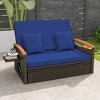 Tangkula Outdoor Wicker Daybed Patio Loveseat & Storage Ottoman Set w/ Navy Cushions - 2 of 4