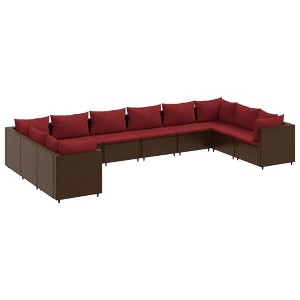 vidaXL Patio Lounge Set with Cushions - 10 Piece Brown Poly Rattan Sectional Sofa for Garden/Backyard/Terrace - 1 of 4
